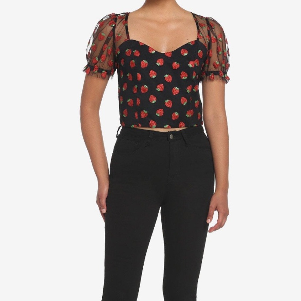 NWOT‎ Hot Topic Strawberry Glitter Mesh Top